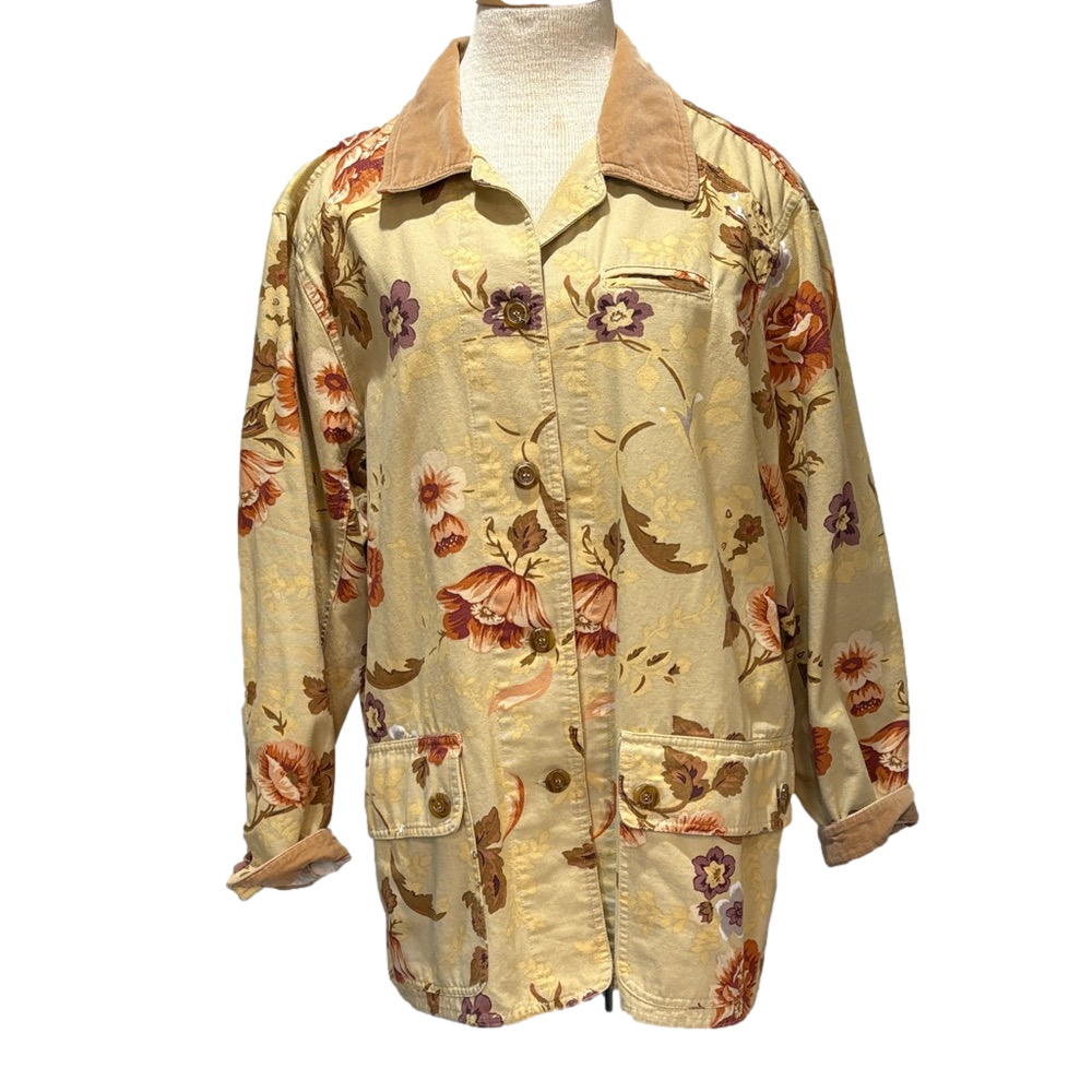 Coldwater Creek Floral Utility Jacket in Yellow, Brown, Purple